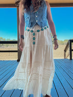 Bohemian Crochet Smocked Maxi Skirt