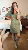 BELL SLEEVE LINEN MINI DRESS