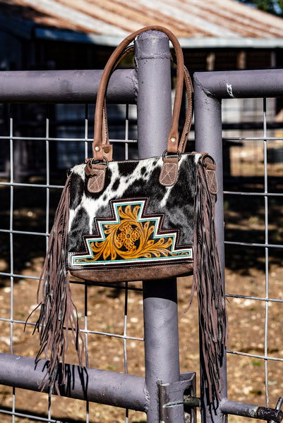 Turquoise trim Cowhide Tooled Purse