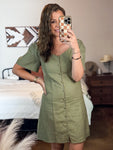 BELL SLEEVE LINEN MINI DRESS