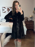 Velvet Long Sleeve Button Down Collar Dress