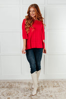 Ribbed Dolman Sleeve Top in Red