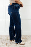 Jacqueline Mid Rise Frayed Hem Straight Leg Jean