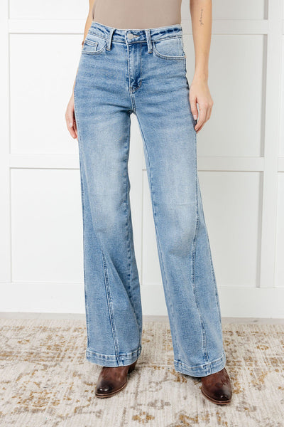 Melia High Rise Side Seam Detail Wide Leg Jeans