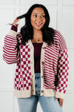 Button Down Sweater Knit Cardigan in Magenta/Oatmeal